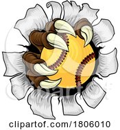 Poster, Art Print Of Softball Ball Claw Cartoon Monster Animal Hand