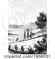 Poster, Art Print Of Landscape Rolling Hills Sky Vintage Rural Farm