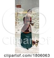 Poster, Art Print Of Woman Making A Snowball With Her Dog At Her Feet