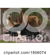 Poster, Art Print Of Group Of Dogs Waiting For Their Humans Outside A Fence
