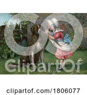 Poster, Art Print Of Girl Cleaning Her Dogs Ear In A Garden