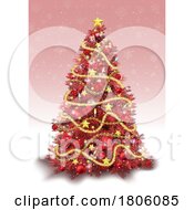 3d Red And Gold Christmas Tree Over Snowflakes