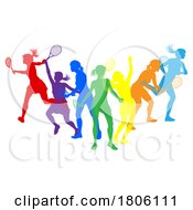 Tennis Women Female Players Silhouettes Concept