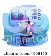 Man Data Analysis Laptop Business Illustration