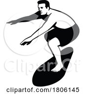Poster, Art Print Of Male Surfer On Surf Board Surfing Front View Retro