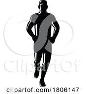 Poster, Art Print Of Male Marathon Runner Running Front View Retro