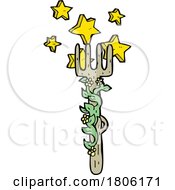 Poster, Art Print Of Cartoon Wooden Fork With A Floral Vine And Stars