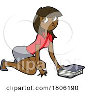 Cartoon Woman Kneeling To Pick Up A Book