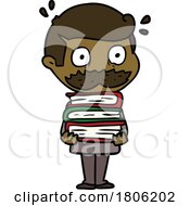 Poster, Art Print Of Cartoon Man With Mustache And Books