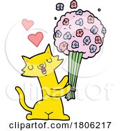 Cartoon Cat Holding Valentine Flowers