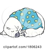 Cartoon Sleeping Polar Bear With A Throw