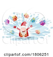 Poster, Art Print Of Cartoon Gnome Christmas Santa Claus With An Explosion Of Presents