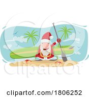 Poster, Art Print Of Cartoon Gnome Christmas Santa Claus With A Paddle Board