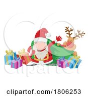Poster, Art Print Of Cartoon Gnome Christmas Santa Claus With Rudolph And Gifts