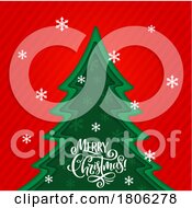 Poster, Art Print Of Merry Christmas Greeting With Snowflakes A Tree And Stripes