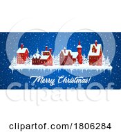 Poster, Art Print Of Merry Christmas Greeting With A Snowy Village