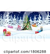 Poster, Art Print Of Christmas Tree And Gifts In The Snow
