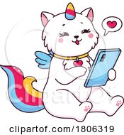 Poster, Art Print Of Unicorn Cat Using A Cell Phone