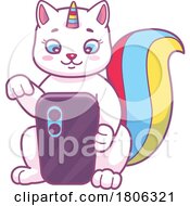 Unicorn Cat Using A Cell Phone