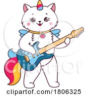 Poster, Art Print Of Unicorn Cat Playing A Guitar