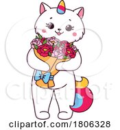 Poster, Art Print Of Unicorn Cat Holding Flowers