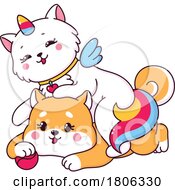 Poster, Art Print Of Unicorn Cat And Shiba Inu Dog Playing