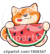 Poster, Art Print Of Shiba Inu Dog Eating Watermelon