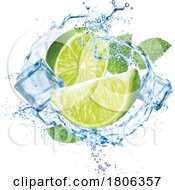 Poster, Art Print Of 3d Lime Mint And Ice Cube Splash