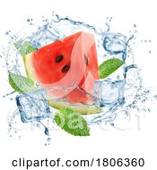 Poster, Art Print Of 3d Mint Watermelon And Ice Splash