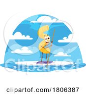 Poster, Art Print Of Cavatappi Pasta Mascot Paddleboarding