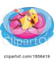 Quadretti Pasta Mascot Floating In An Inner Tube by Vector Tradition SM
