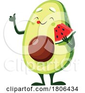Avocado Mascot Eating Watermelon