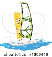 Poster, Art Print Of Spaghetti Noodle Pasta Mascot Windsurfing