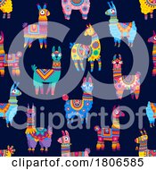 Poster, Art Print Of Pattern Of Colorful Llamas Or Alpacas On Blue