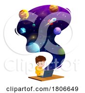 Boy Learning About Outer Space On A Laptop