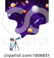 Poster, Art Print Of Boy Viewing Outer Space Through A Telescope