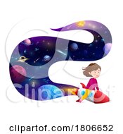 Girl Riding A Rocket Through Outer Space