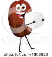 Coffee Bean Mascot Carrying A Sugar Cube