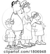 Poster, Art Print Of Cartoon Black And White Family Watching An Eclipse