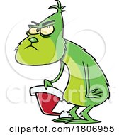 Licensed Clipart Cartoon Of A Grinch Carrying A Santa Hat by toonaday