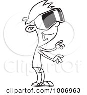 Poster, Art Print Of Black And White Clipart Cartoon Boy Or Man Using Virtual Reality Vr Headset Goggles
