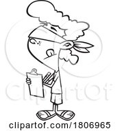 Black And White Clipart Cartoon Woman Anonymously Filling Out A Survey by toonaday