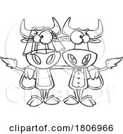 Poster, Art Print Of Black And White Clipart Cartoon Cow Wedding Couple