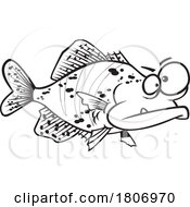 Poster, Art Print Of Black And White Clipart Cartoon Of A Grumpy Fish