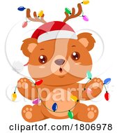 Poster, Art Print Of Cartoon Christmas Teddy Bear With A String Of Lights
