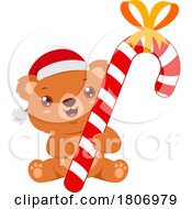 Poster, Art Print Of Cartoon Christmas Teddy Bear Holding A Candy Cane
