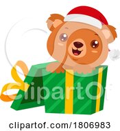 Poster, Art Print Of Cartoon Christmas Teddy Bear In A Gift Box