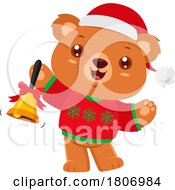 Poster, Art Print Of Cartoon Christmas Teddy Bear Ringing A Bell