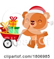Poster, Art Print Of Cartoon Christmas Teddy Bear Pushing Gifts In A Wheelbarrow