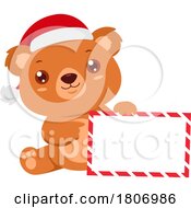 Poster, Art Print Of Cartoon Christmas Teddy Bear With A Sign